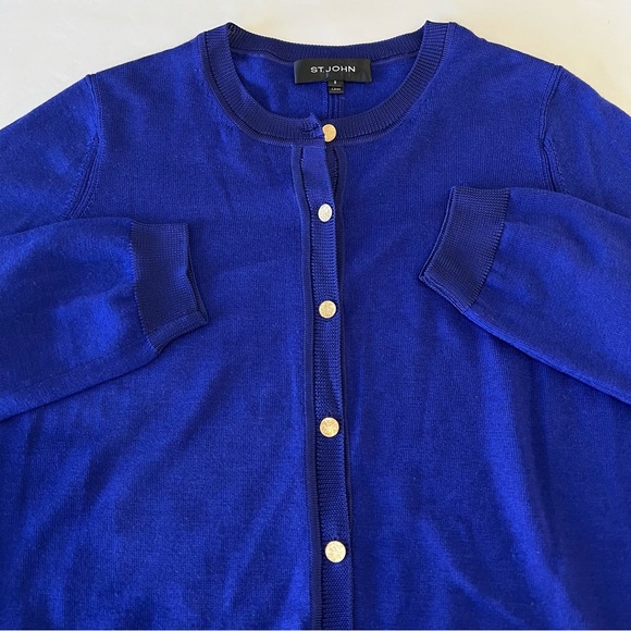 St. John Wool Silk Blend Sweater Cardigan Royal Blue Button Up Size S - Picture 2 of 7